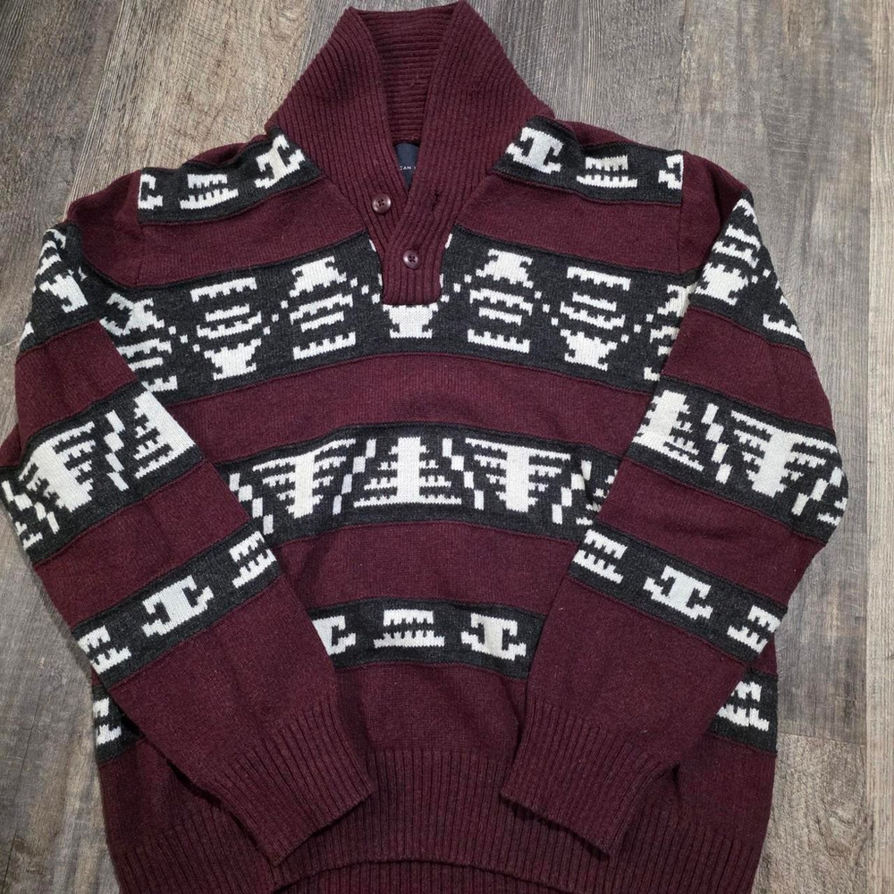 Vintage American Eagle Burgundy and Black sweater Size XL Christmas